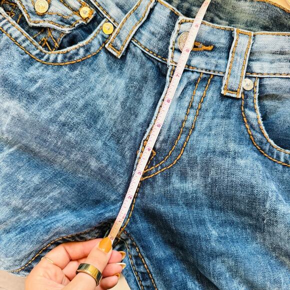 TRUE RELIGION MENS Blue White Acid Wash Relaxed Straight Leg Flap Denim Jeans 29 - Picture 13 of 14